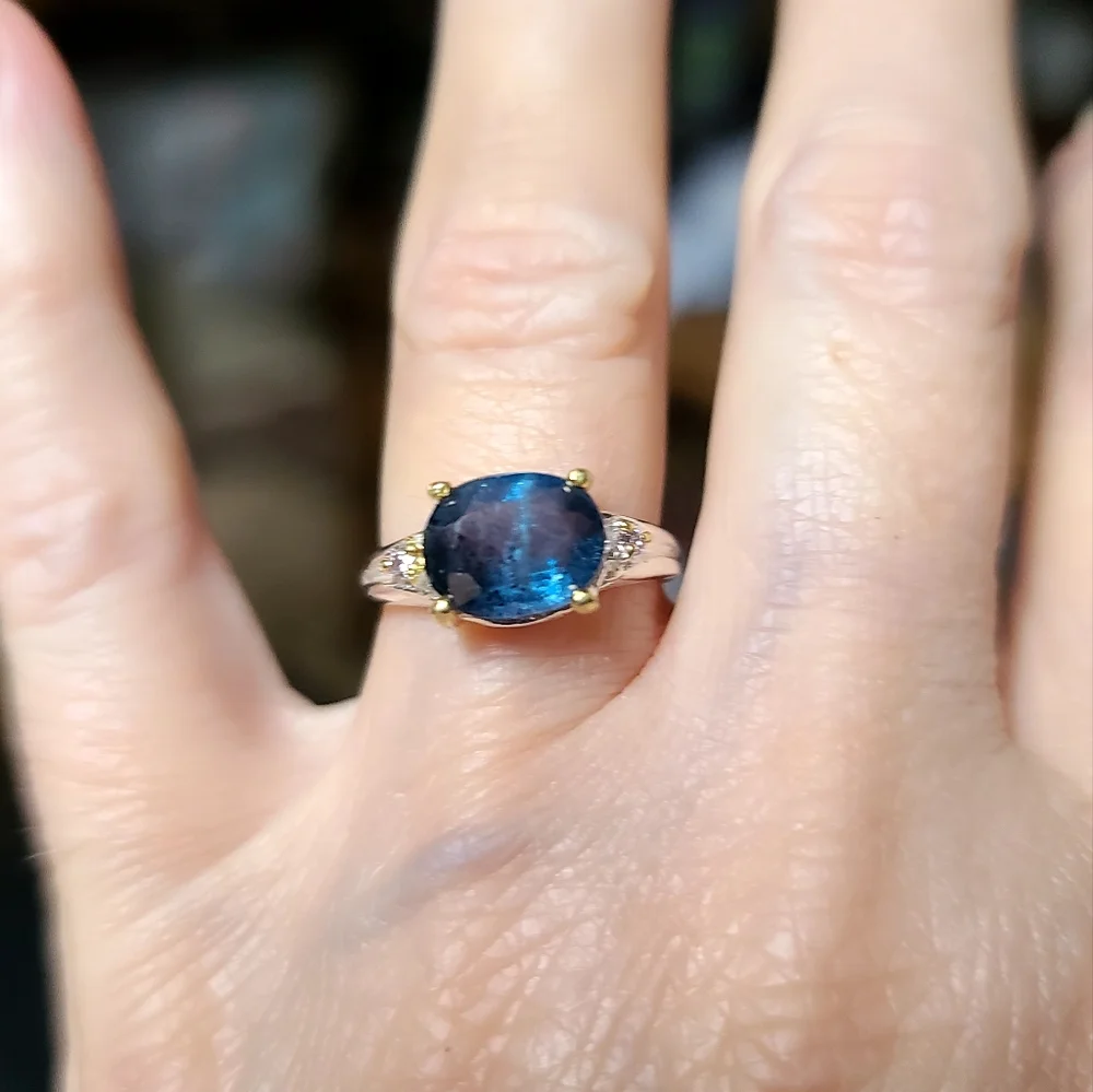Kyanite solitaire 12k sterling & gold & Aquamarine ring sz5.5 - Picture 5 of 13